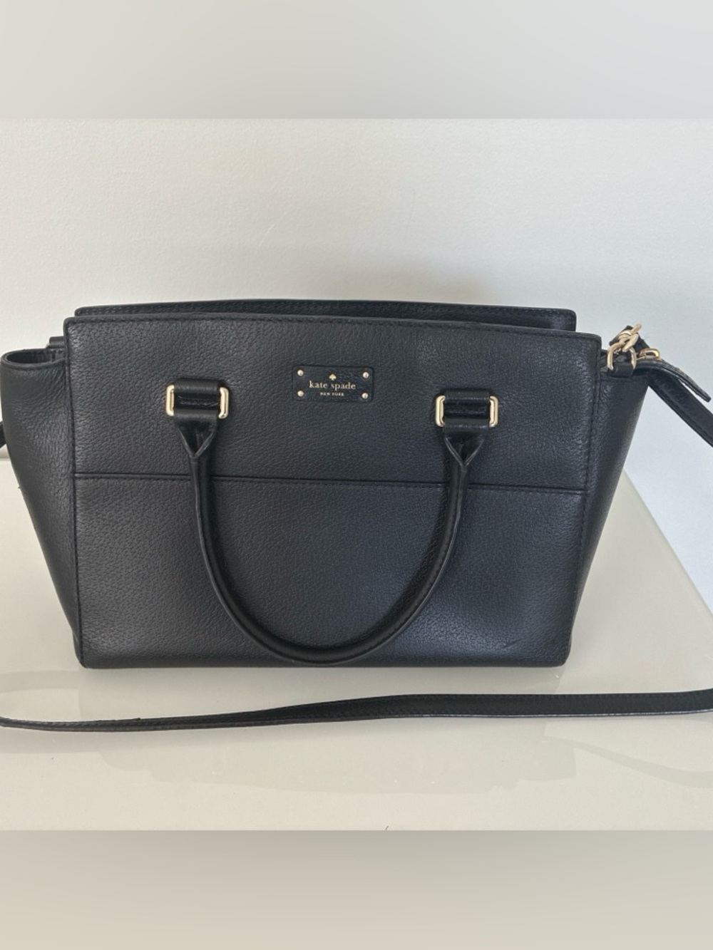 kate spade Black Pebbled Leather Satchel with Gold Hardware